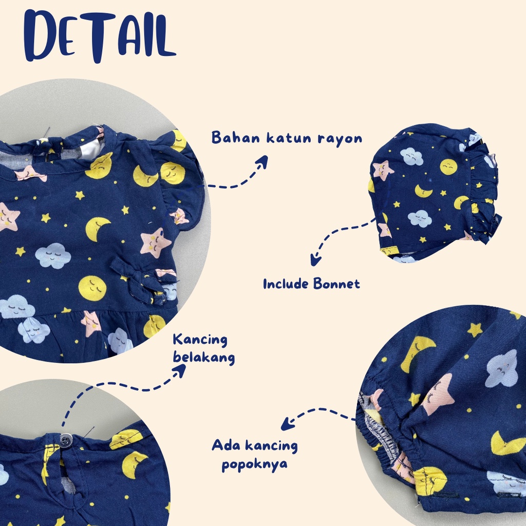 3-18 BULAN ROMPER BAYI PEREMPUAN EMMA JUMPER BAYI FREE BONNET HAT BY LITTLE KODA (SNI)