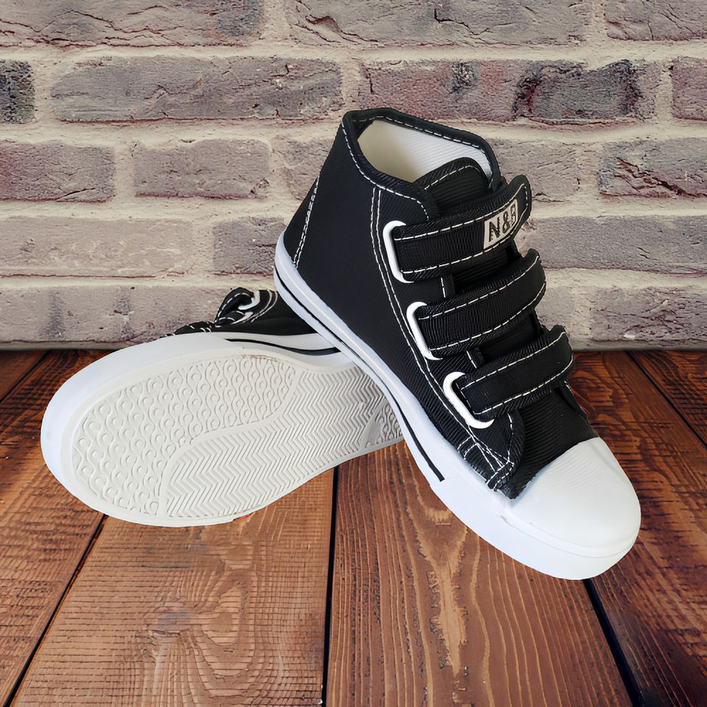 Sepatu Canvas N&amp;B Perekat HC (Tinggi) Hitam-Putih
