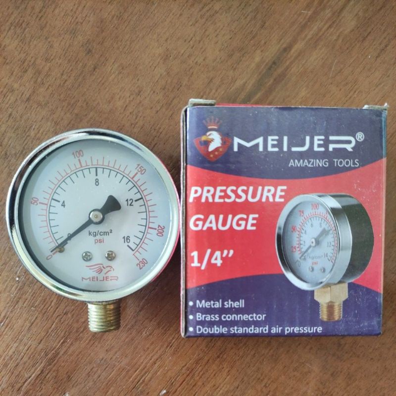 pressure gauge 1/4 Meijer 16bar 230psi / pengukur tekanan kompresor 16bar meijer