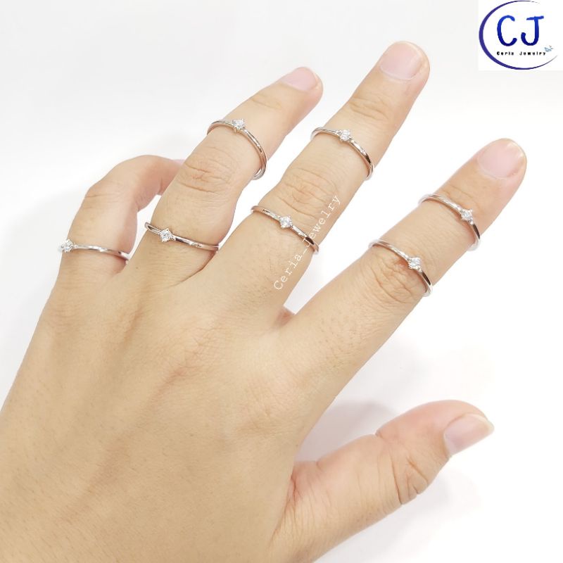 Cincin Perak Asli Silver Wanita 925 Lapis Emas Putih Model Cincin Korea Siliter Desi Polos - Perhiasan Perak Asli