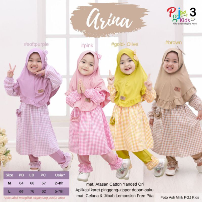 ARINA / MELIA SETELAN CELANA ANAK FREE JILBAB Original by PGJ Kids