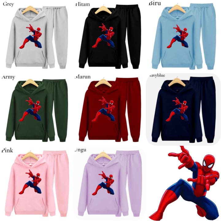 Hzl_outfit Setelan Sweater Hoodie Spiderman Anak Laki-Laki/ S.M.XL