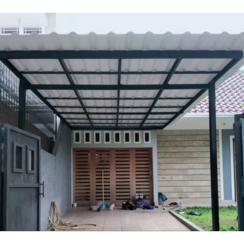 Kanopi Baja Ringan Atap Alderon Twinwall + Cat Terpasang Baja Ringan Kanopi