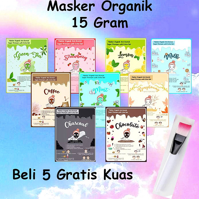 (Free Kuas) 15 Gram Masker Wajah Organik Bisa Untuk Anak Masker Wajah Bubuk Mencerahkan Wajah dan Me