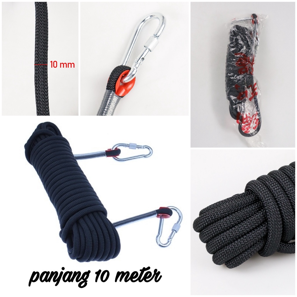 Tali Paracord Panjat Tebing Climbing Rope 10mm 10 Meter Hitam