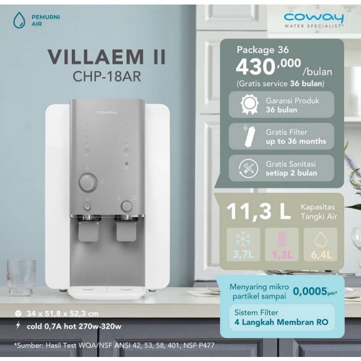 Water Purifier Villaem II Coway Dispenser Pemurni Air Paket 3 Tahun