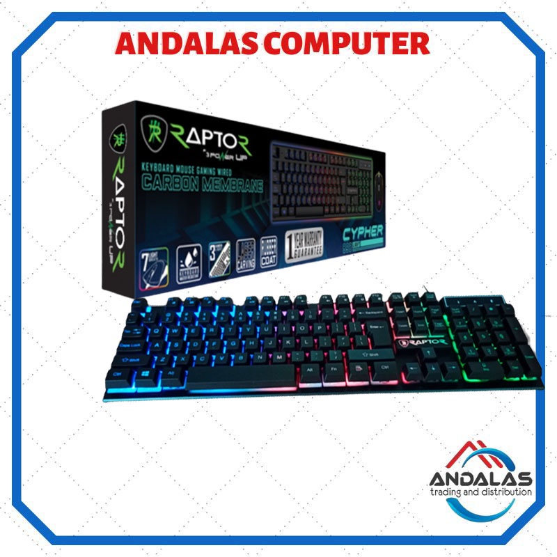 PAKET KEYBOARD MOUSE GAMING GAME RGB RAPTOR CYPHER 890 USB WIRED KABEL LIGHT LIGHTING