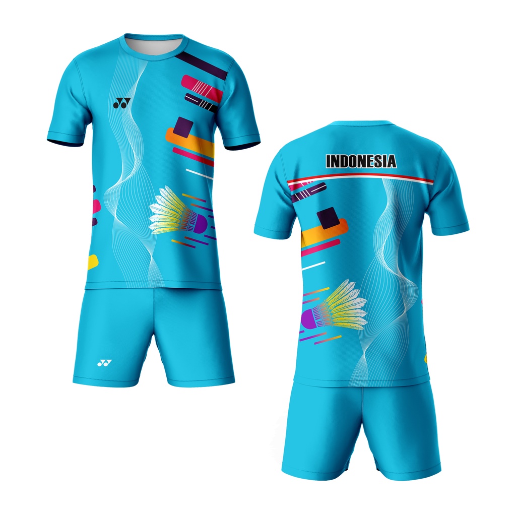 Kaos Baju Jersey Olahraga Badminton Abstrak Blue 05 Full Printing Custom