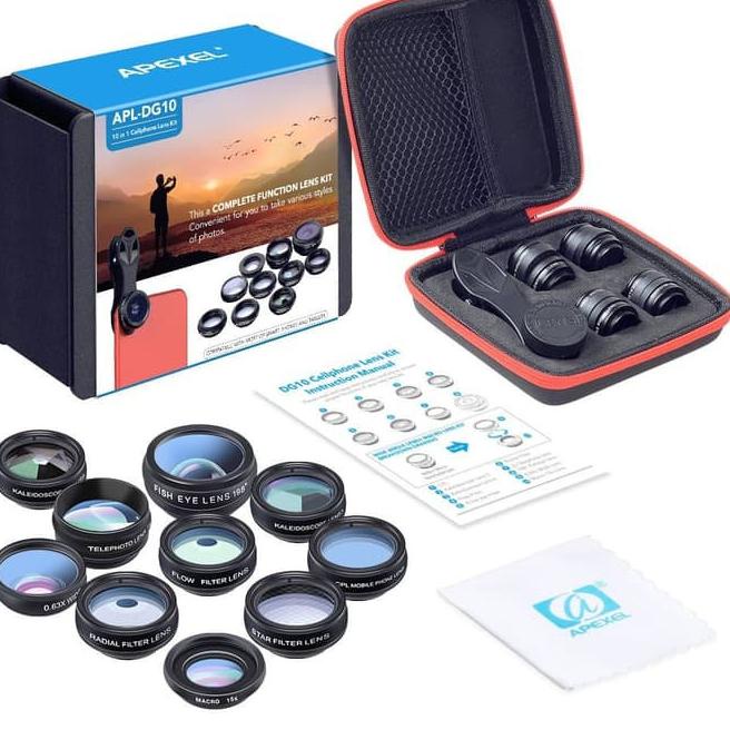 APEXEL 10 in 1 Lensa Fisheye Macro Star Wide Angle Lens - DG10 {HT.11Ja23q}