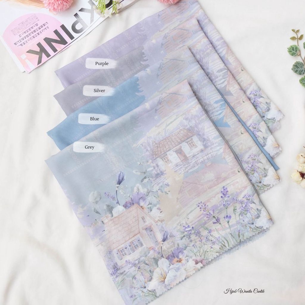 [Beli 3 GRATIS Hadiah]  Hijabwanitacantik - Lavender Scarf Jumbo Hijab Segiempat Polycotton Kerudung Segi Empat Motif Syari Jilbab Premium