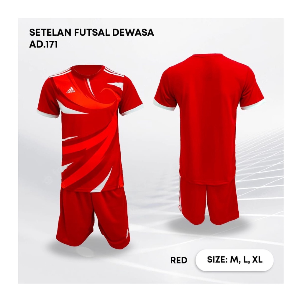 Kaos futsal pria AD171 setelan baju celana sepakbola jersey wanita dewasa t-shirt outfit seragam jarsey kostum olahraga pakaian apparel sport jersy jogging gym tenis hiking casual jersi print custom suit merah