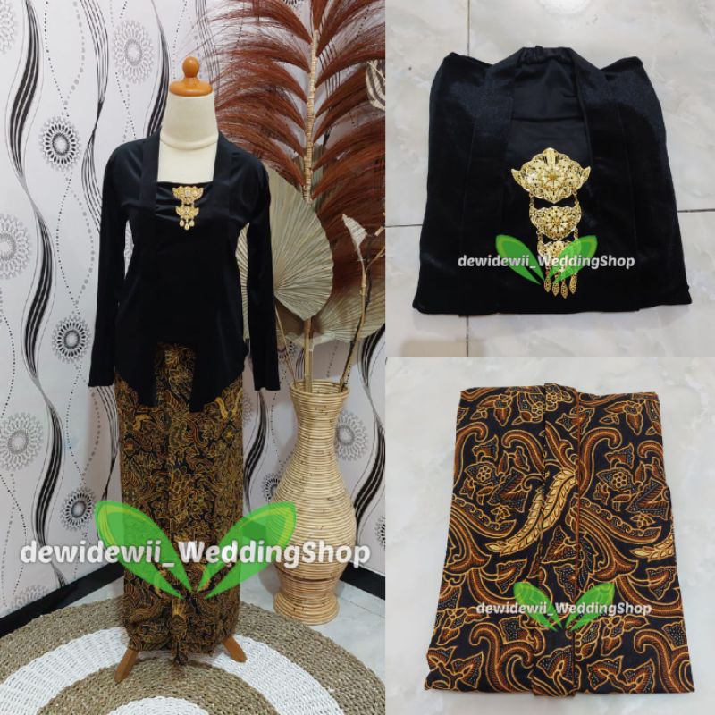 [Setelan] Kebaya + Jarik Instan || Model Patung / Nuansa Hitam - Motif Pisang Bali