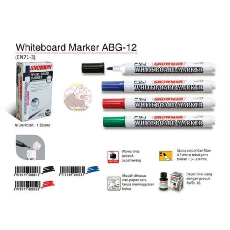 Spidol Snowman Whiteboard marker ABG-12 Non Permanen