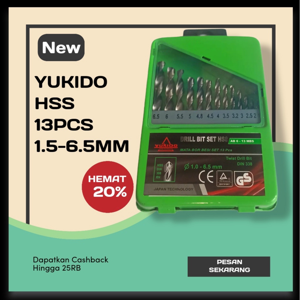 Yukido Mata Bor Besi Dan Kayu HSS Drill Bits Set 13Pcs