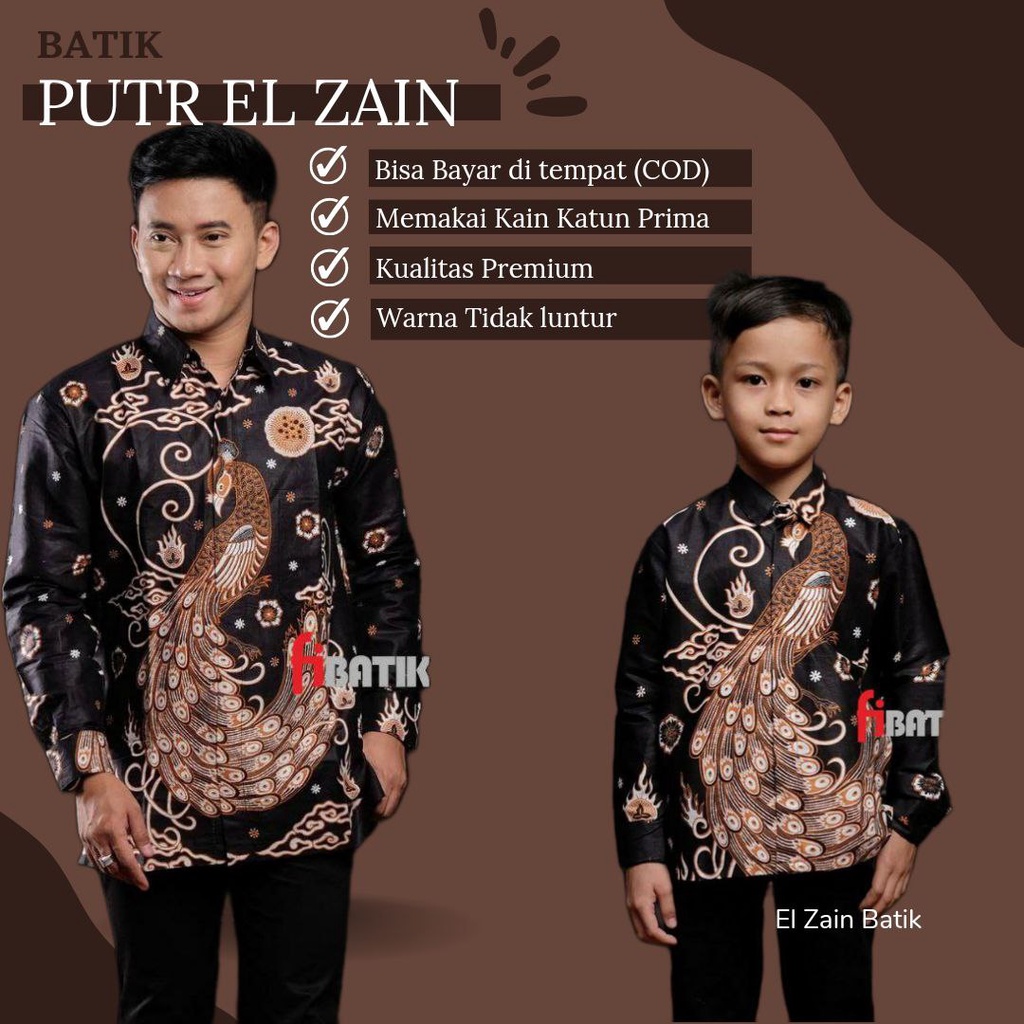 Batik Putra El Zain || couple batik ayah dan anak cowok BATIK HITAM Batik Merak Hitam Batik 2023 batik Coklat Batik terbaru Batik Premium