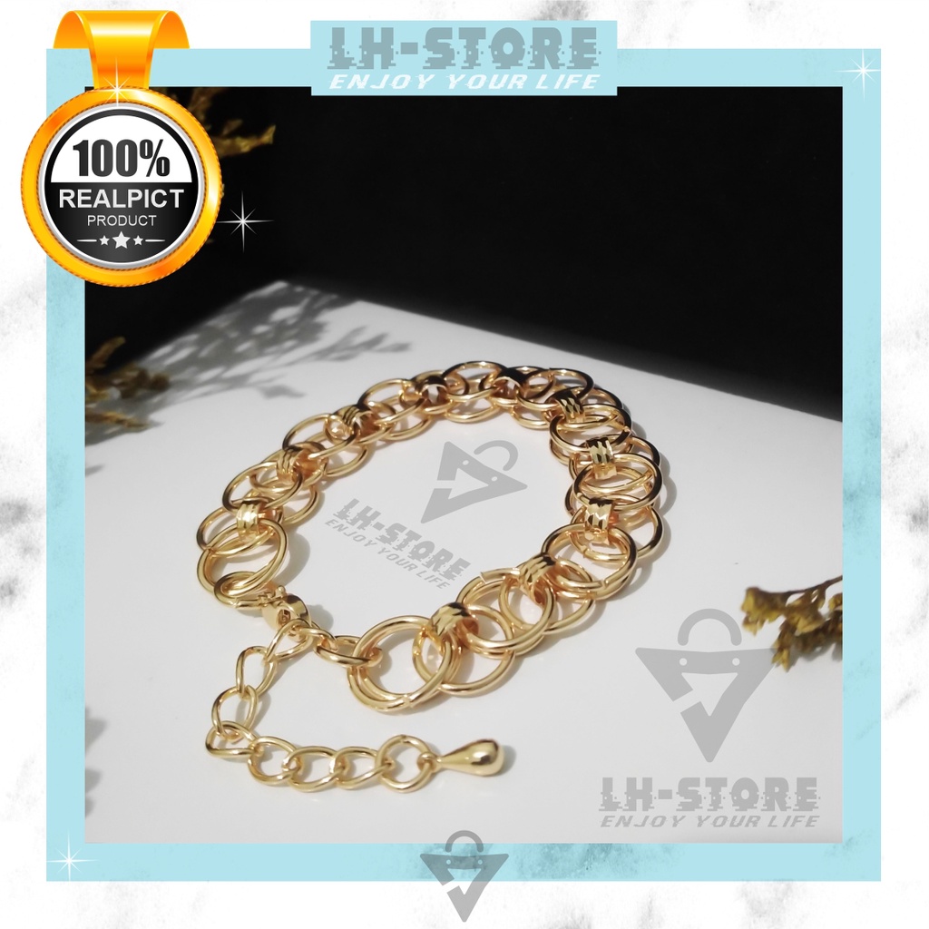 Aesthetic Gelang Tangan Wanita Rantai Ring Dauble 11mm Berlapis Emas Anti karat