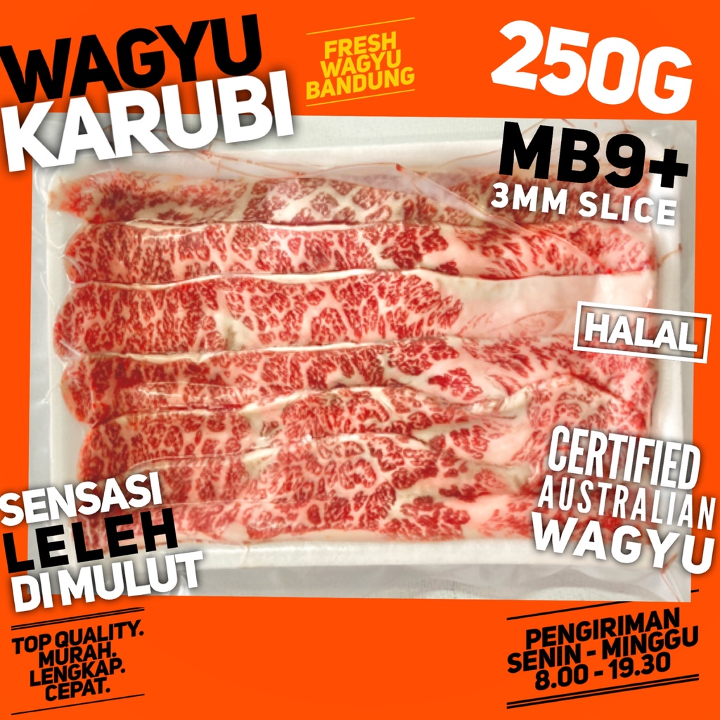 

WAGYU BEEF SLICE KARUBI MB9+ HALAL AUS 3MM Shabu Yakiniku Teppanyaki