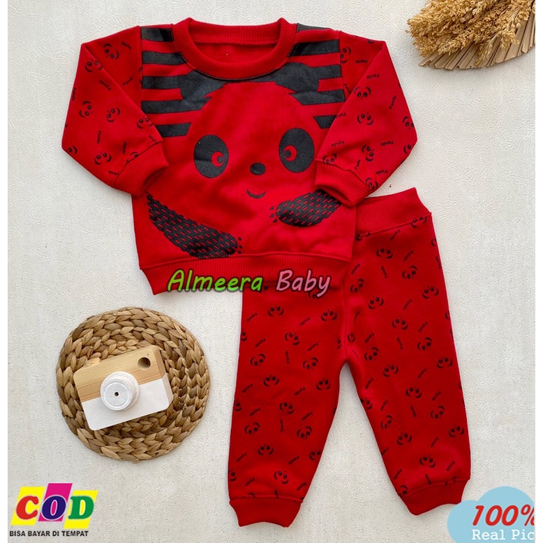 Setelan Sweater Celana Jogger Crewneck Bayi Motif Panda Usia 3-12 Bulan Almeera Baby and Kids