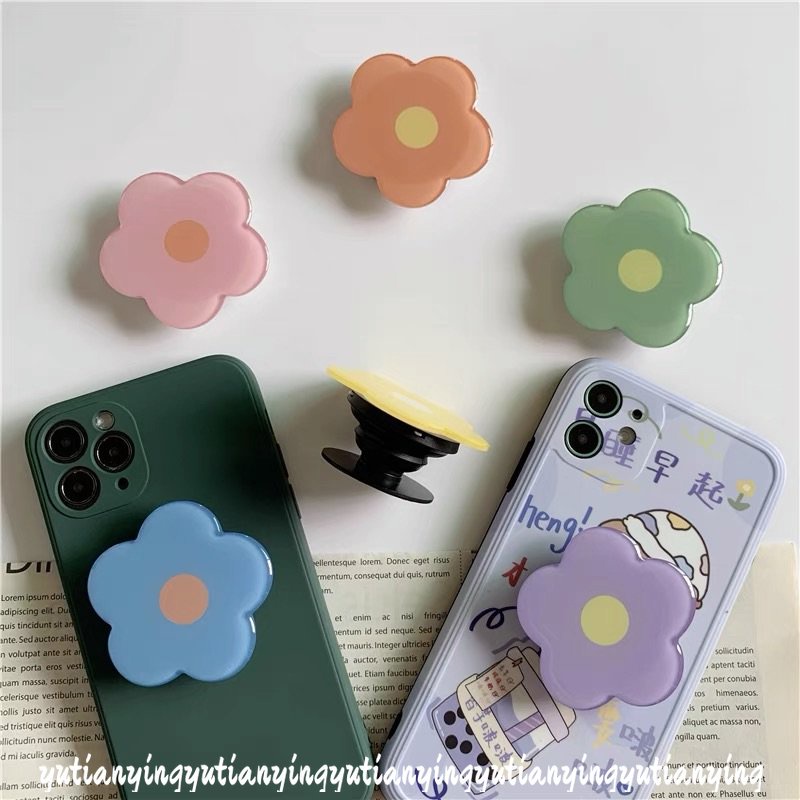 Ins Fresh Flower Airbag Foldable Phone Holder Extendable Bracket Stand Socket Phone Grip Ring Holder Untuk Semua Telepon