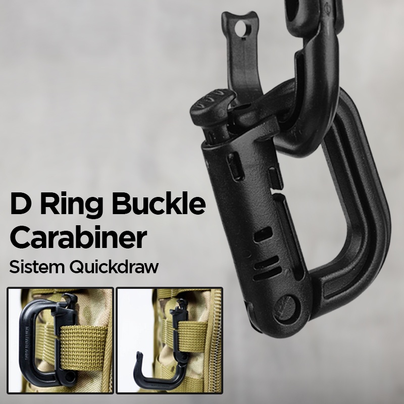 D D Ring Buckle Carabiner with Quickdraw - K307 - Black