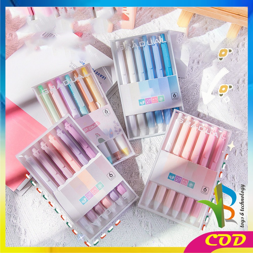 RB-A48 Pulpen Gel Mekanik 6IN1 Motif Polos Warna Pastel Gaya Korea / Alat Tulis Pena Cair 0.5mm / Pena Rainbow Perlengkapan Sekolah Import