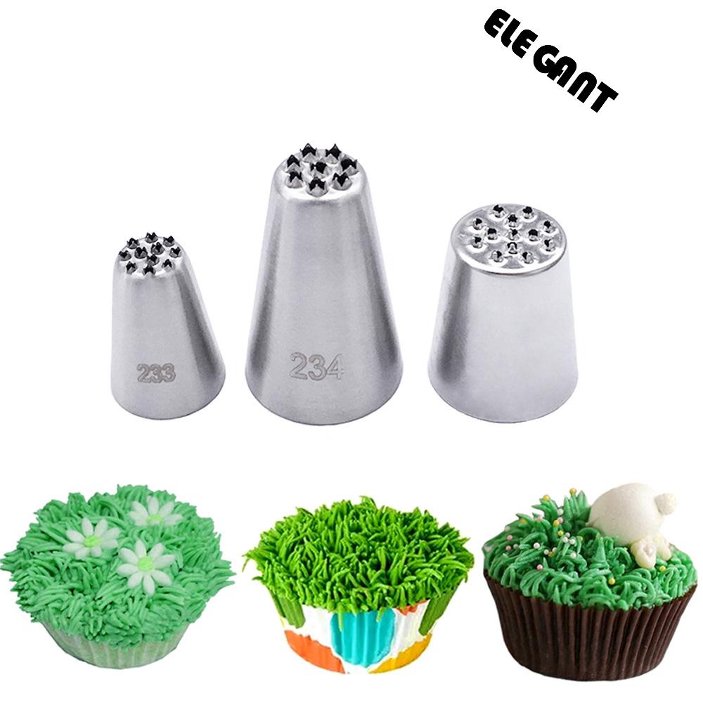 3pcs Spuit Piping Icing Bentuk Rumput Bahan Stainless Steel Aneka Warna Untuk Dekorasi Kue