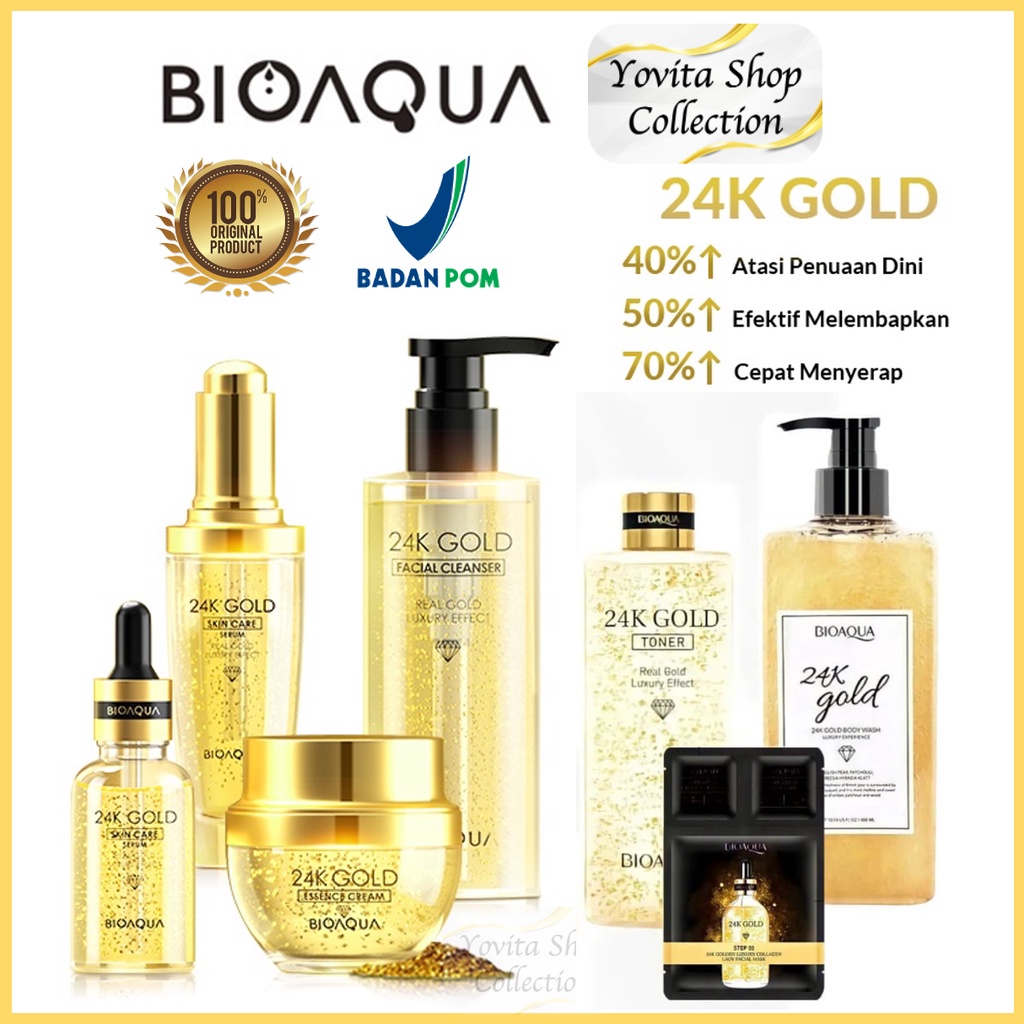 BIOAQUA 24K Gold Series | Facial Cleanser | Toner | Gentle Makeup Remover | Serum | Cream Essence | Trial Kit | 200ml |