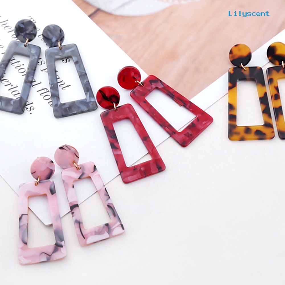 [LS] Fashion Berongga Persegi Panjang Pernyataan Wanita Geometris Stud Earrings Perhiasan Hadiah