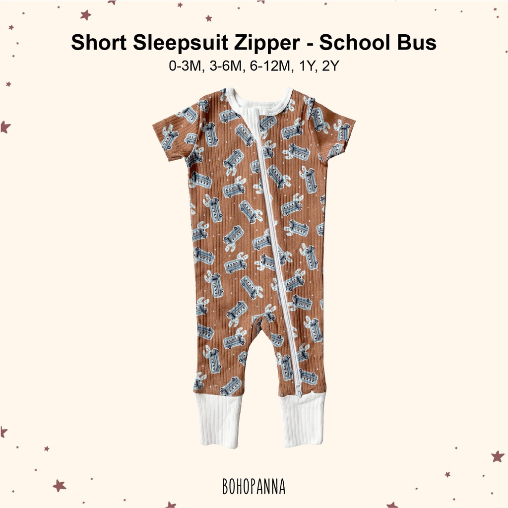 Baju Tidur Bayi Anak BOHOPANNA - SHORT SLEEPSUIT ZIPPER 0-2 Tahun