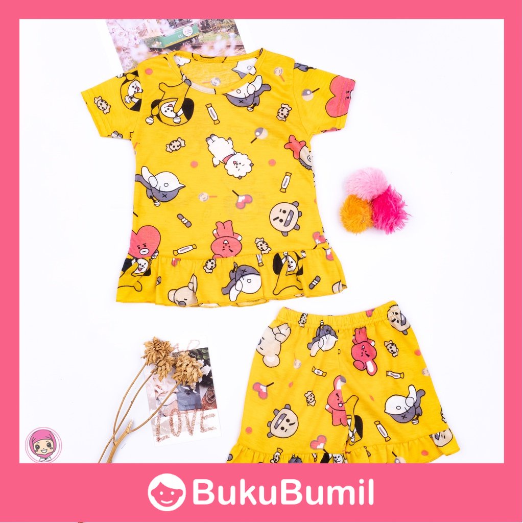 ColorPOP - Setelan Ruffle Anak Perempuan Karakter   / Set Ruffle Anak Perempuan Karakter Kartun Baju