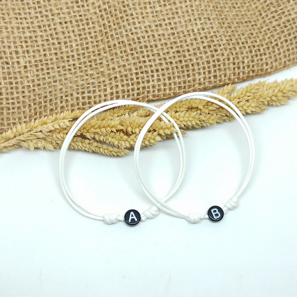 [Putih] 1mm Gelang Tali Inisial Putih / Gelang Couple Inisial / Gelang Putih Polos