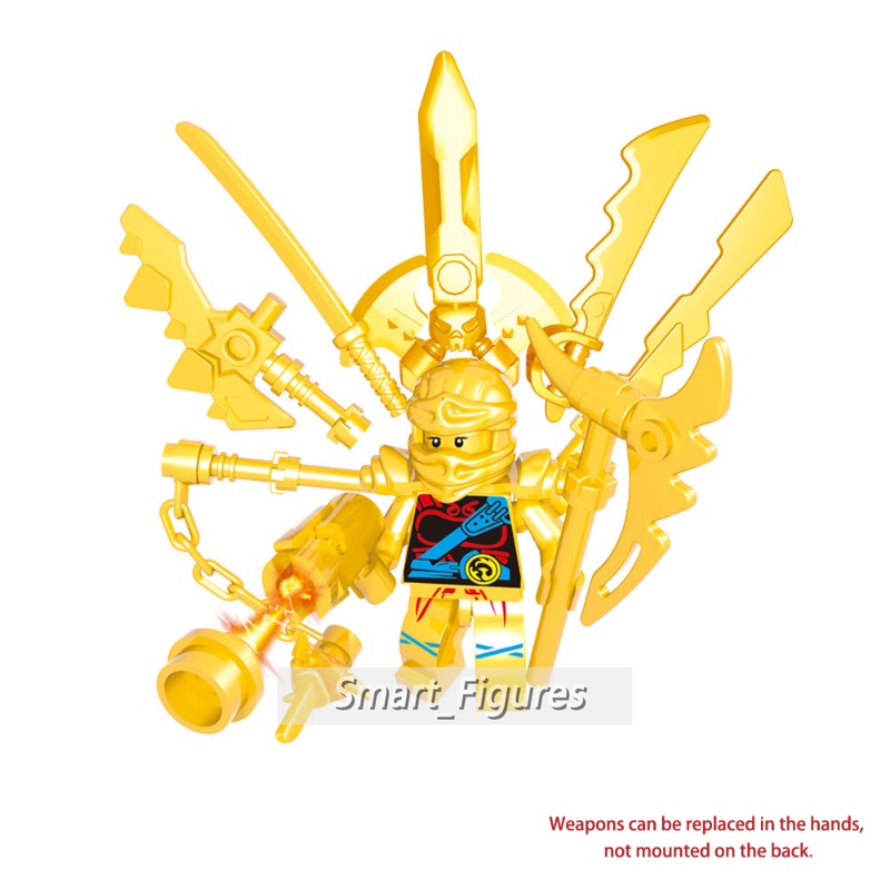 Golden Ninjago Dengan Banyak Senjata Lloyd Kai Jay Walker Nya Zane Robort Anak Rakitan Mainan Hadiah Phantom Ninja