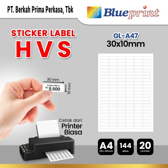 

Kertas Stiker Label HVS Doff A4 BLUEPRINT Uk 30 x 10 mm - 20 lembar