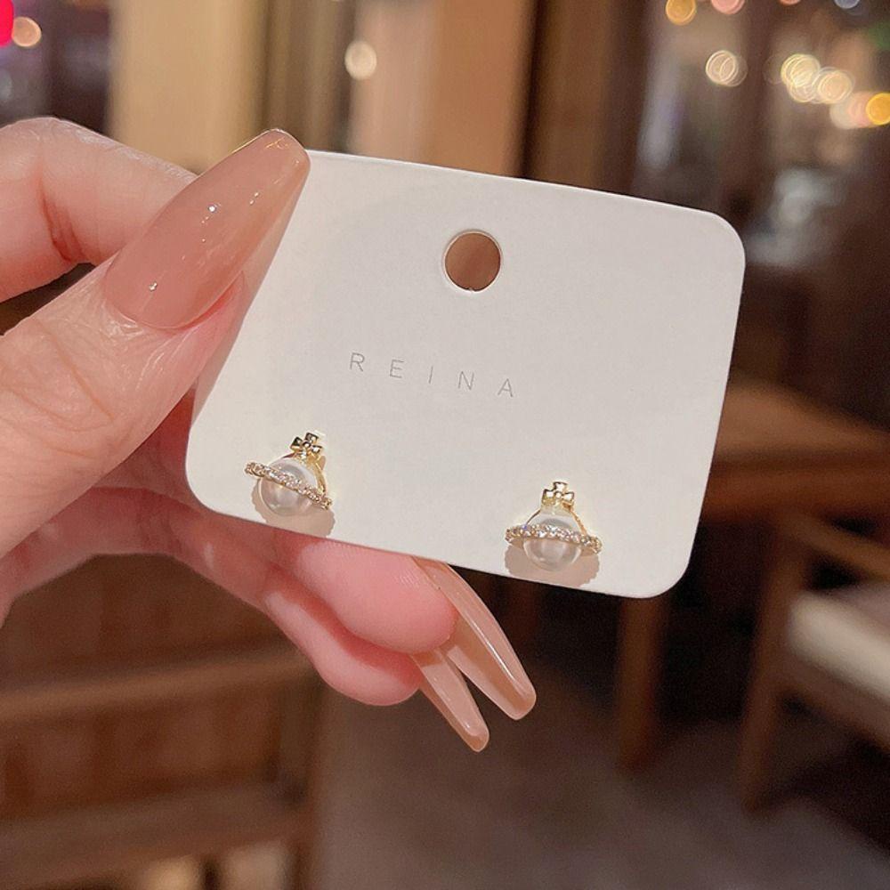 Mxbeauty Anting Planet Trendy Mini Mutiara Mewah Elegan Fashion Manis Perhiasan Fashion