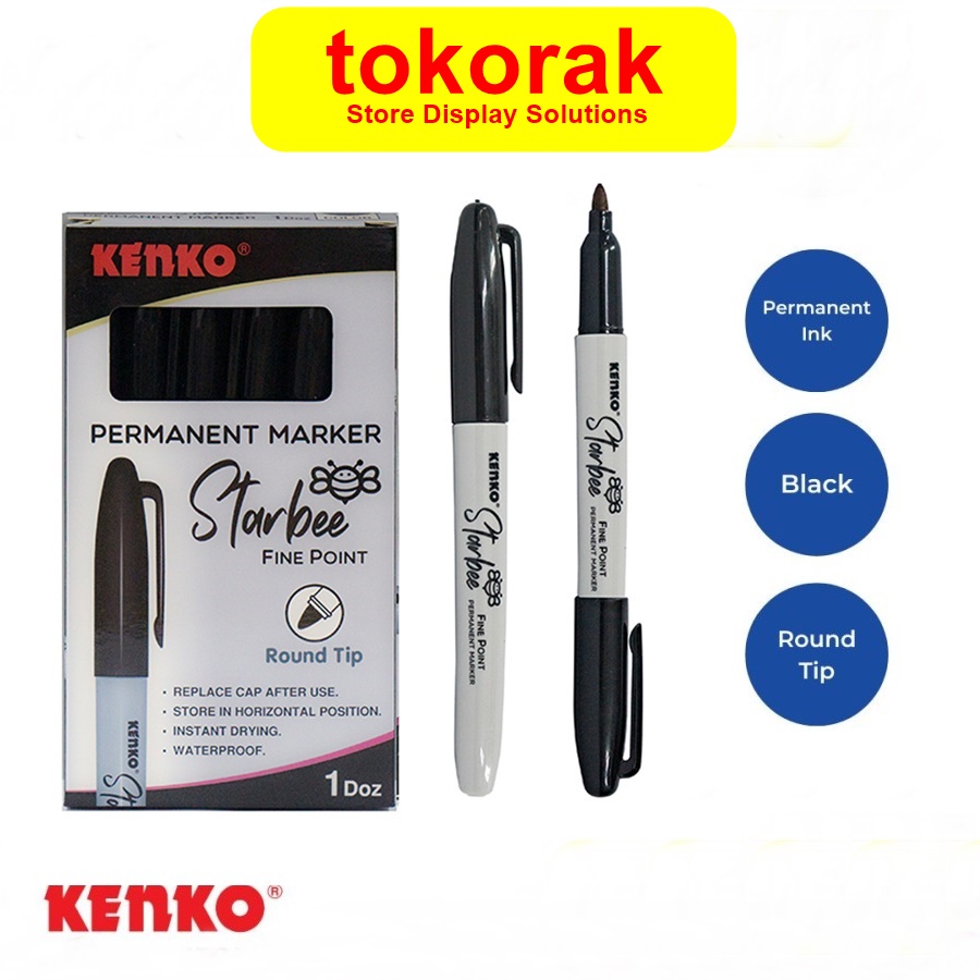 KENKO SPIDOL PERMANEN HITAM STARBEE PERMANENT MARKER ISI 12 PCS