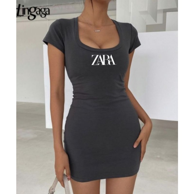 mini dress Korean bodyfit ketat Bodycon Sexy Mini Dress Square Neck Dress Wanita Lengan Pendek