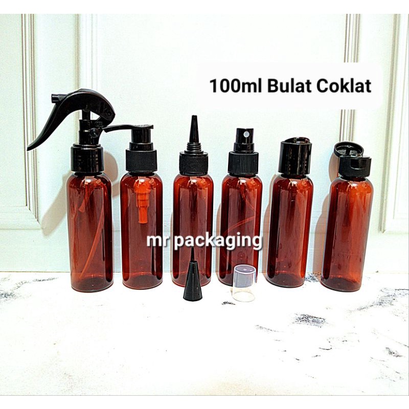 Botol Plastik 100ml COKLAT AMBER isi ulang | Botol PET 500 ml reffil | botol pump spray fliptop presstop kerucut tarik pamp sprey flipon tinta trigger triger | Botol kosmetik serum skincare| wadah isi ulang skin care sabun shampo