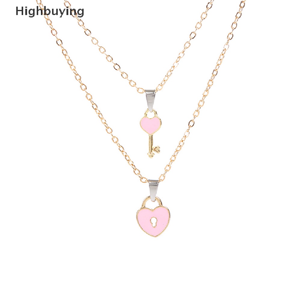 Hbid 2Pcs/set Kalung Couple Wanita Pria Romantis Kunci Lock Heart Pendant Necklaces Glory