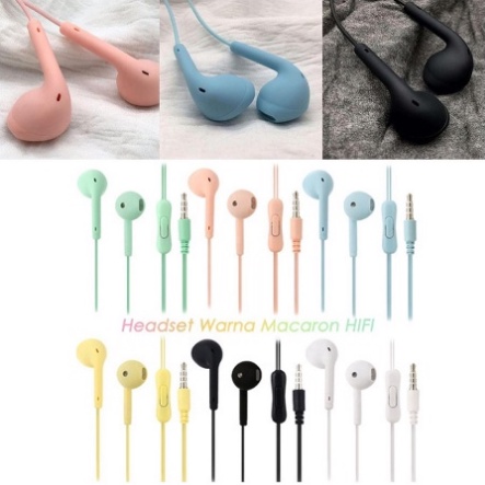 HEADSET MACARON U19 Hifi Stereo Extra Bass Handsfree Matte Colorfull Earphone Jack 3.5mm With Mic