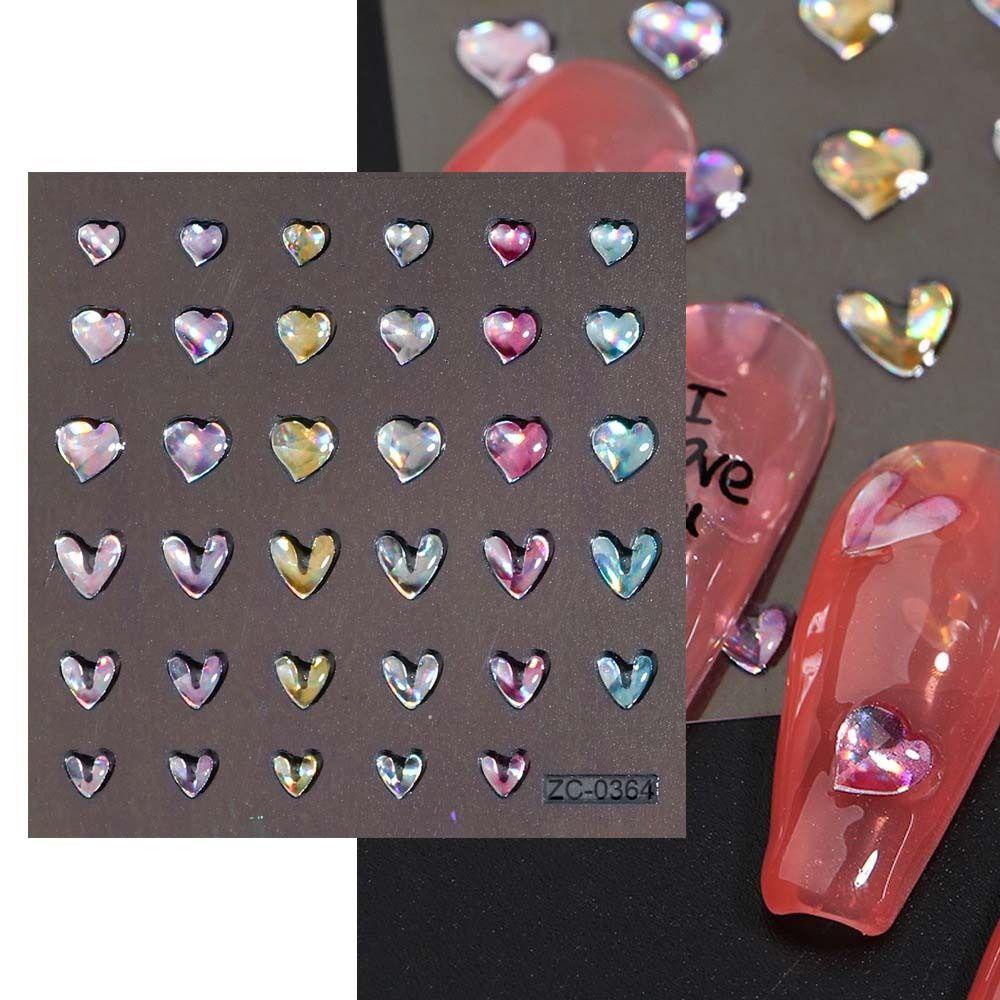 Agustina Jantung Stiker Kuku 5D Relief Warna-Warni Lembut Perekat Stiker Cinta Hati Kupu-Kupu Manikur Aksesoris Nail Art Dekorasi