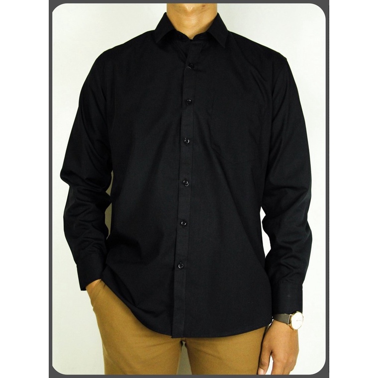 Kemeja Kerja Pria Formal STANLEY ADAMS Reguler Fit Lengan Panjang Hitam Polos 02 | Hem Pria Reguler | Kemeja Branded Original 100% Matahari