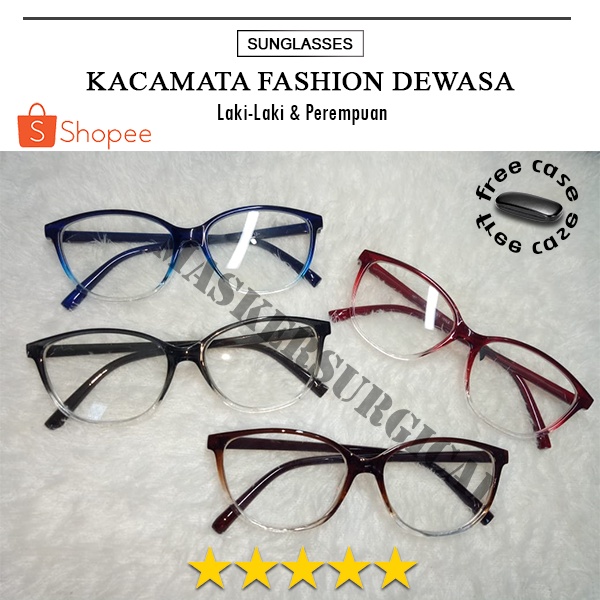 Kacamata Fashion Lensa Normal Bening Bingkai Mata Kucing Cat Eye Full Bingkai Gradasi 2 Warna Untuk 