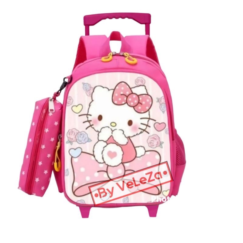 Tas ransel troli anak karakter hello Kitty2in1 - tas + tempat pinsil