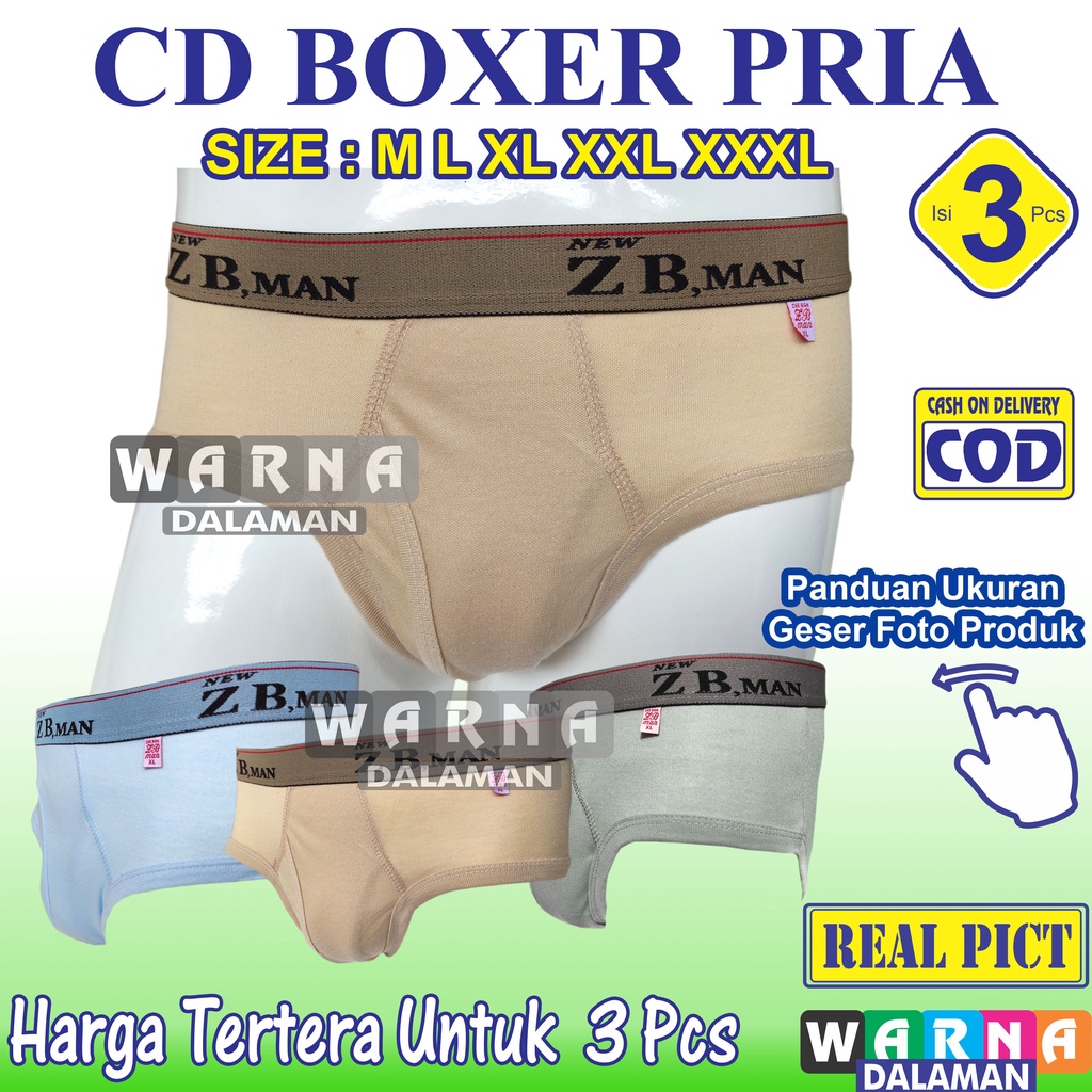 3 Pcs Celana Dalam Boxer Pria Bahan Katun Lembut WARNA DALAMAN