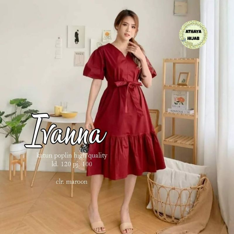 Midi Dress Casual Jumbo Ivana Dress Katun Poplin LD 120 Baju Wanita Casual By Athaya Hijab
