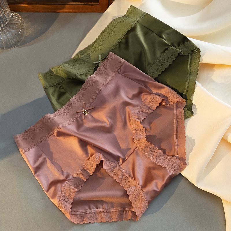 Online Fashion Celana Dalam Sexy Mid Waist Sutera es halus Celana Dalam Wanita C257