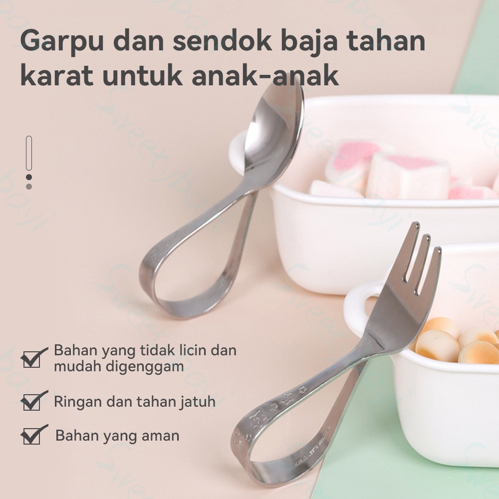 SweetyBayi Sendok garpu alat makan anak bayi Japanese training spoon and fork stainless