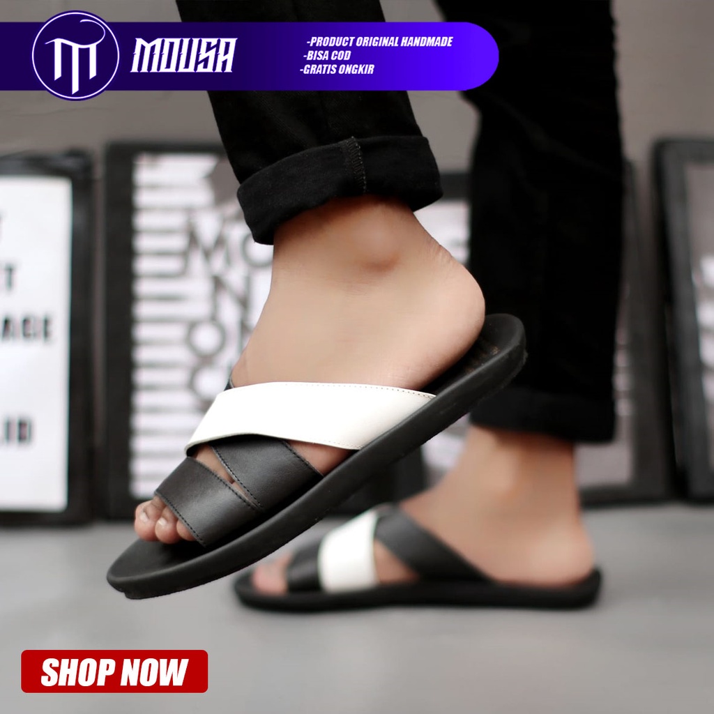 Sandal Slide Slip On Pria Kulit Asli Mousa Kairi