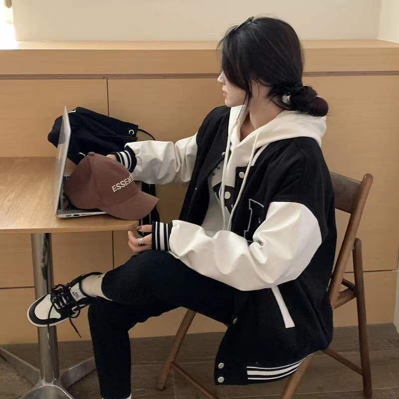 Jaket Varsity Big Size ( S - 6XL ) A Logo BORDIR Embroidery Jaket Baseball Kancing Bomber Oversized XXL XXXL 4XL 5XL FLeece Unisex Jacket Boy Girl Pria Wanita Jumbo Mix Kombinasi 2 Warna Two tone Street Style Couple Hitam Putih Cute Match Jaketin Aja
