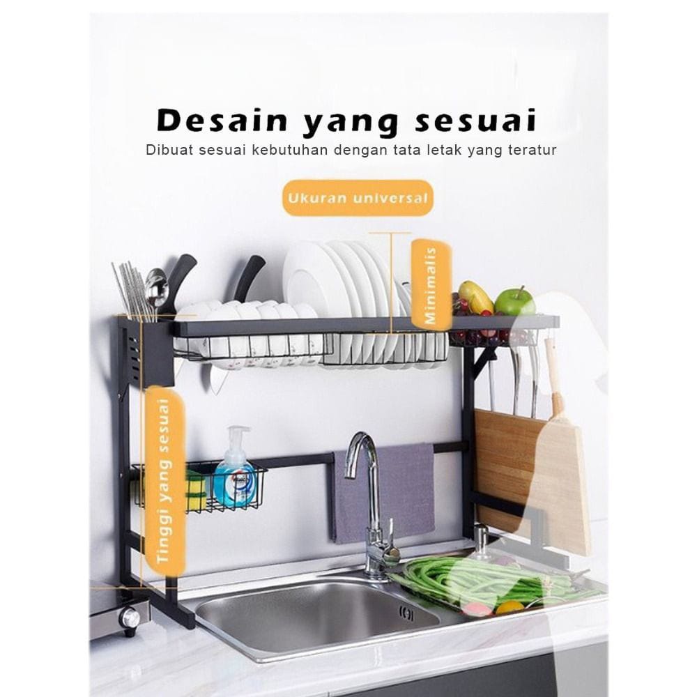 Rak Piring Wastafel Stainless Steel Hitam Anti Karat Peralatan Dapur Kokoh Kuat Rak Dapur Serbaguna